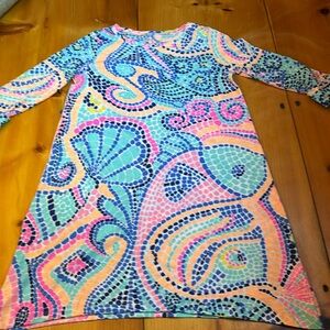 LILLY PULITZER Girls L 8-10 Roll Cuff Mini Edna Dress Mosaic Fish Shells